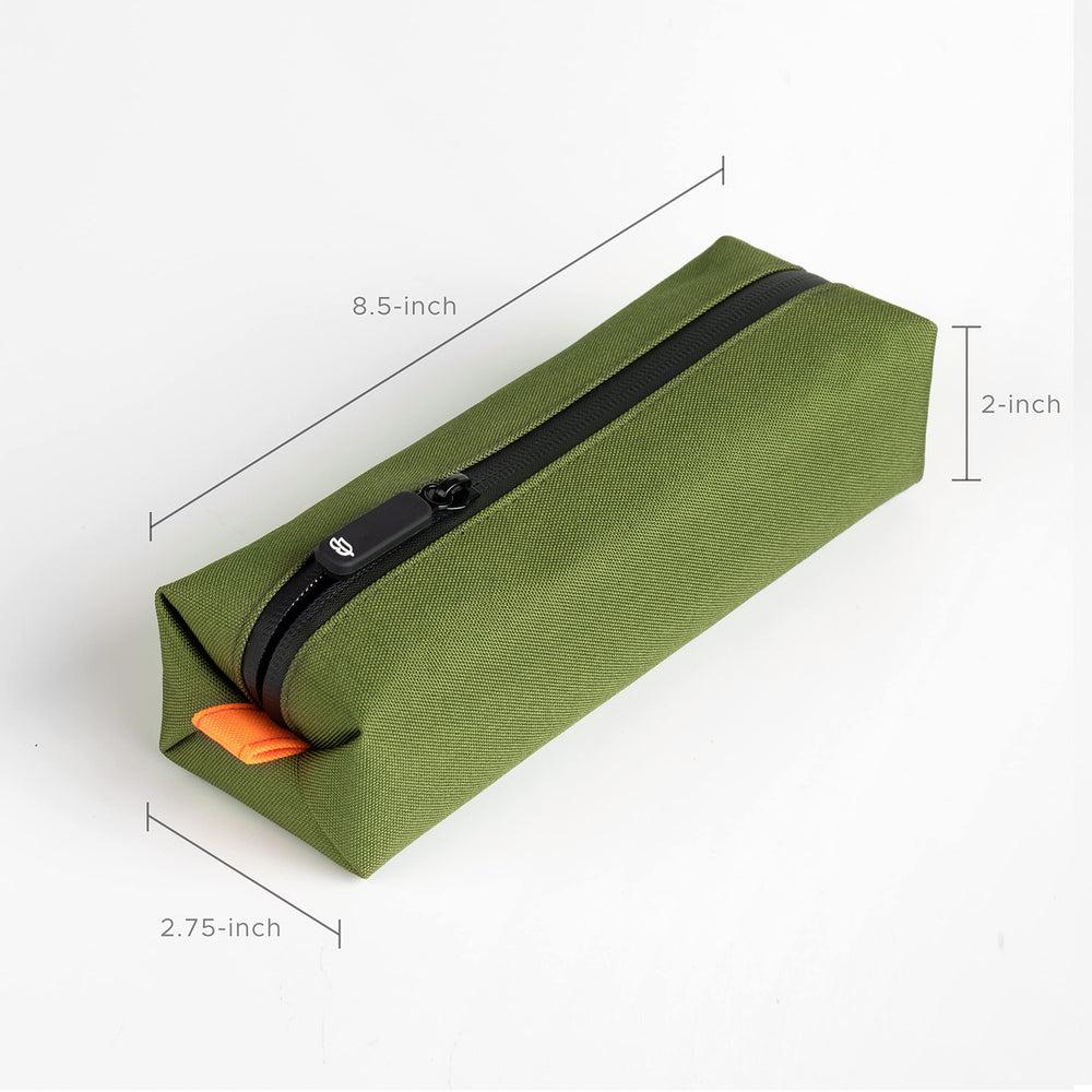 Comfyable small toiletry bag green open compartment showing organized interior for gadgets and toiletries.