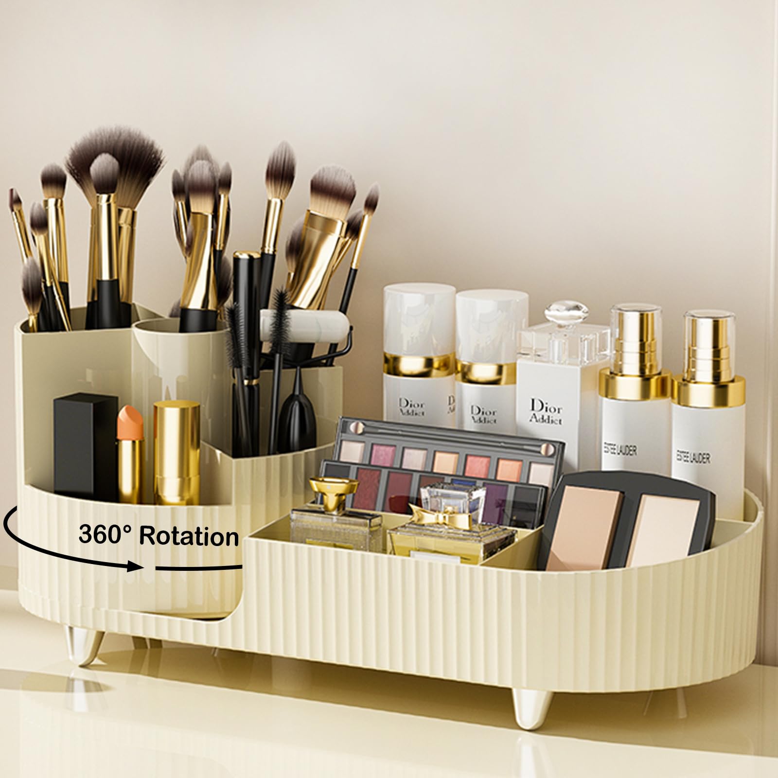 COMFYROOM 360° rotating vanity organizer angle view enables quick access to brushes.