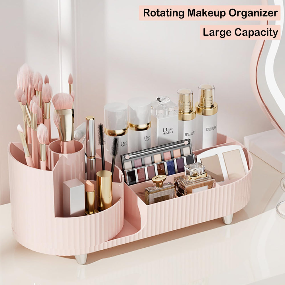 COMFYROOM left-side compartments neatly separates brushes, mascaras, and lipsticks.