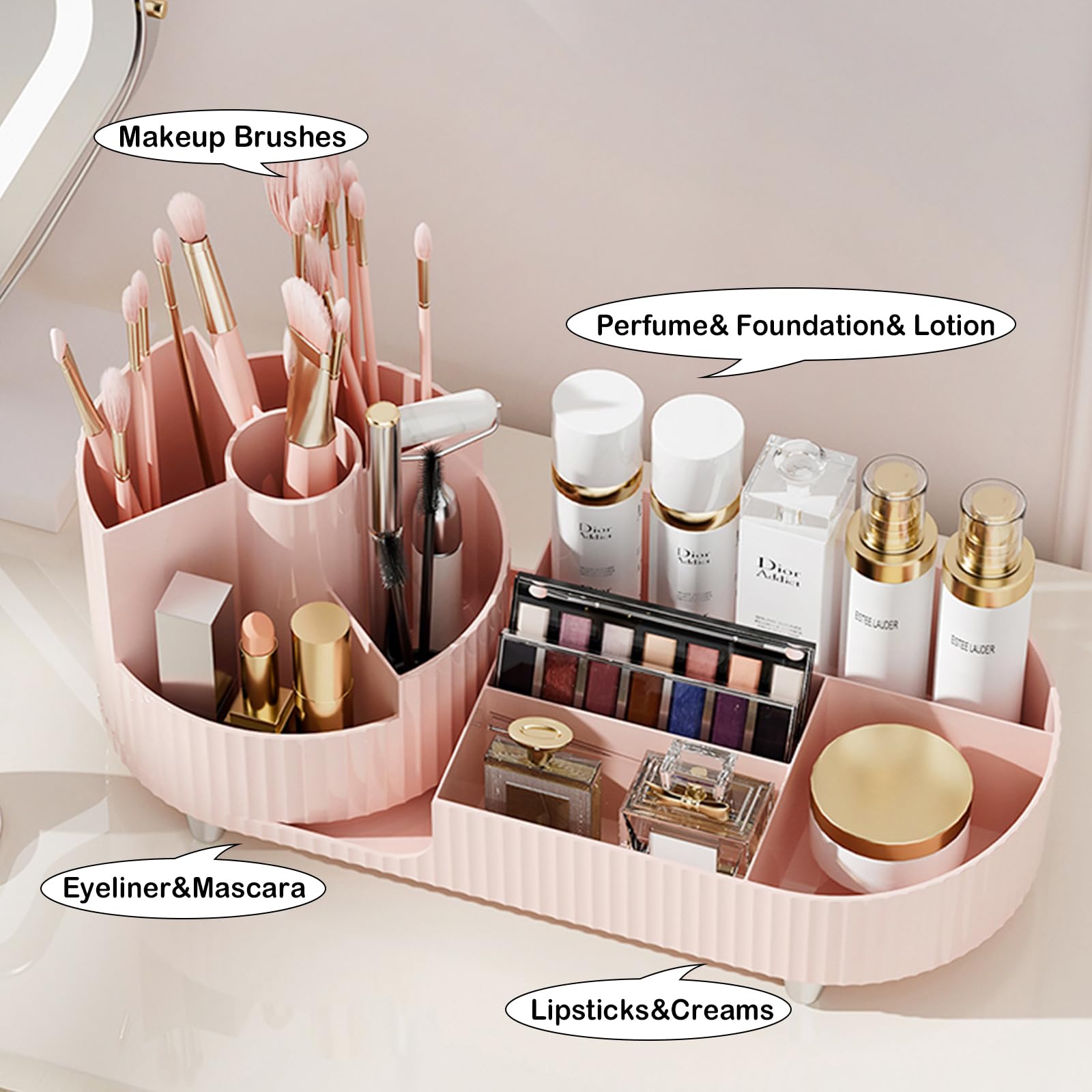 COMFYROOM right-side storage holds skincare, lotions, and small items together.