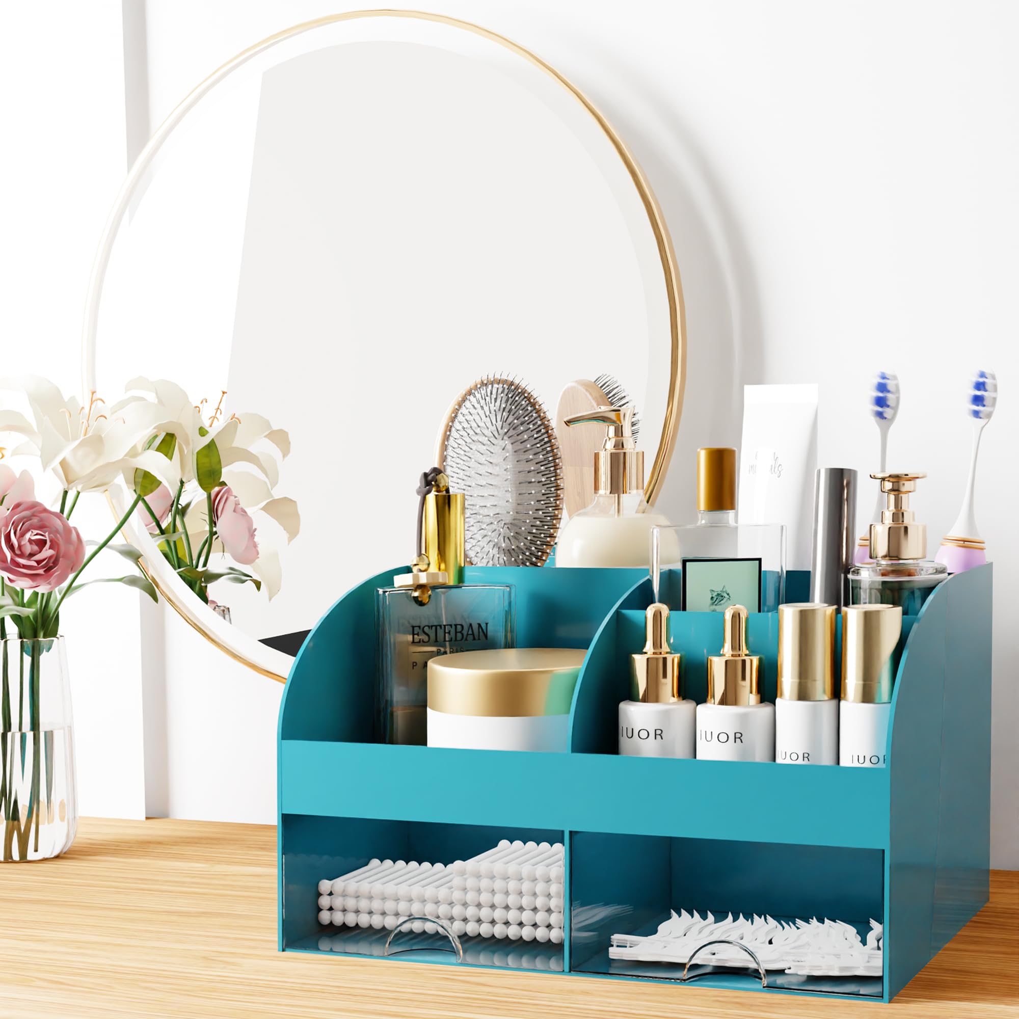 COMFYROOM skincare organizer with drawer space in dark green