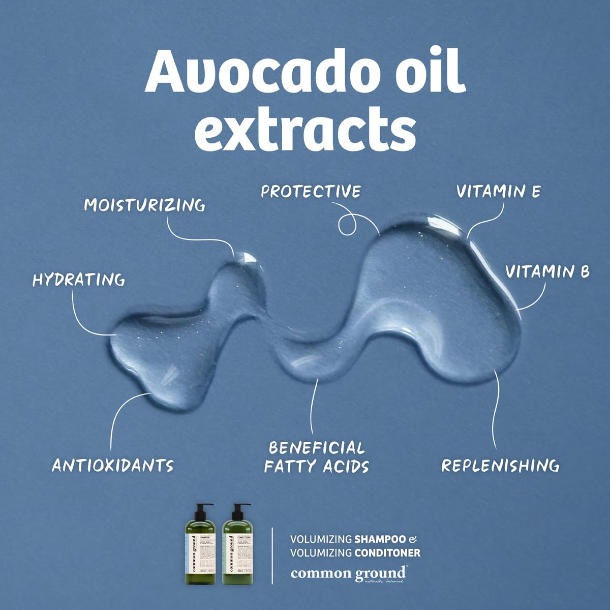 Common Ground avocado oil ingredient bottle illustrating nourishing care for scalp and hair