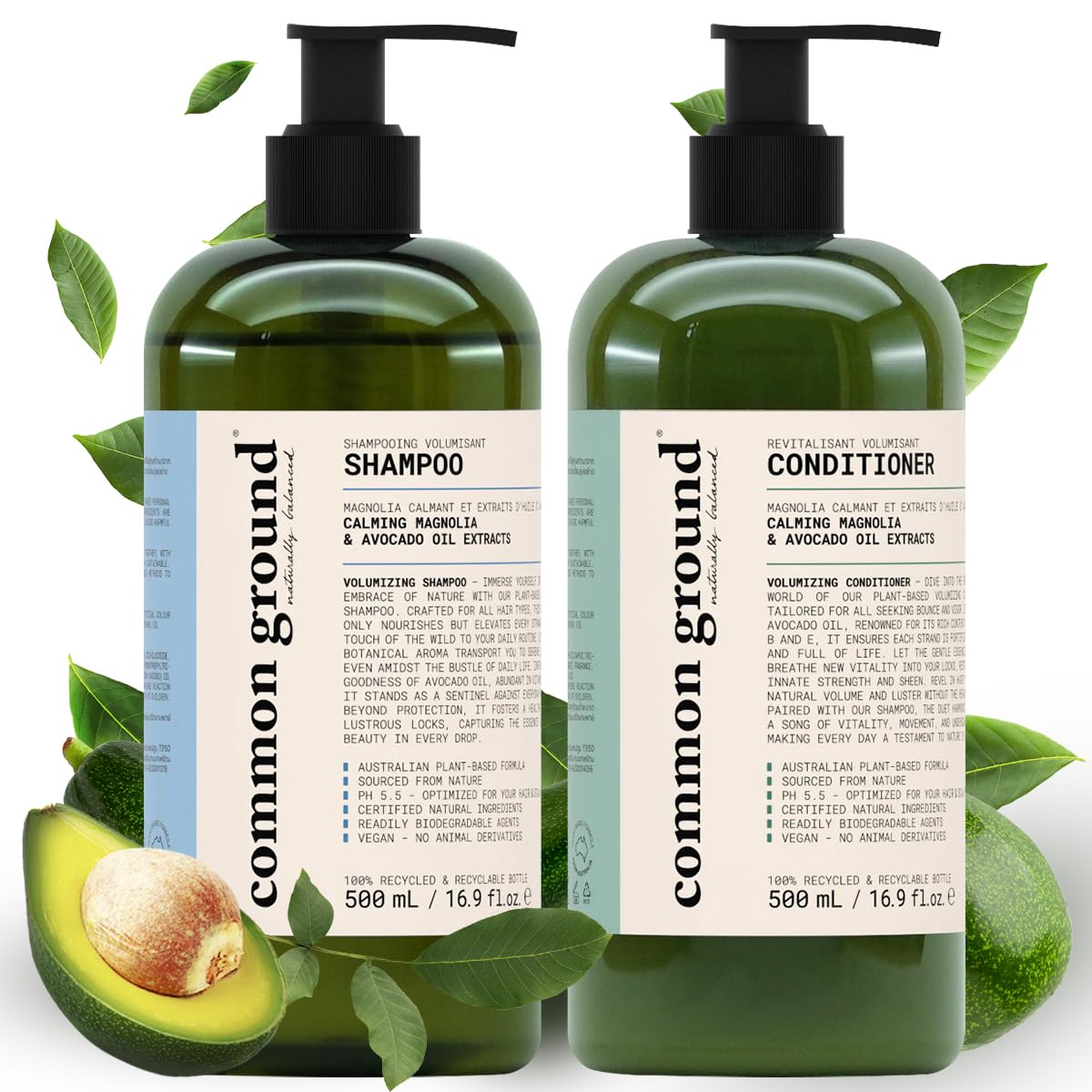 Common Ground volumizing shampoo bottle showing body enhancing formula for fuller hair