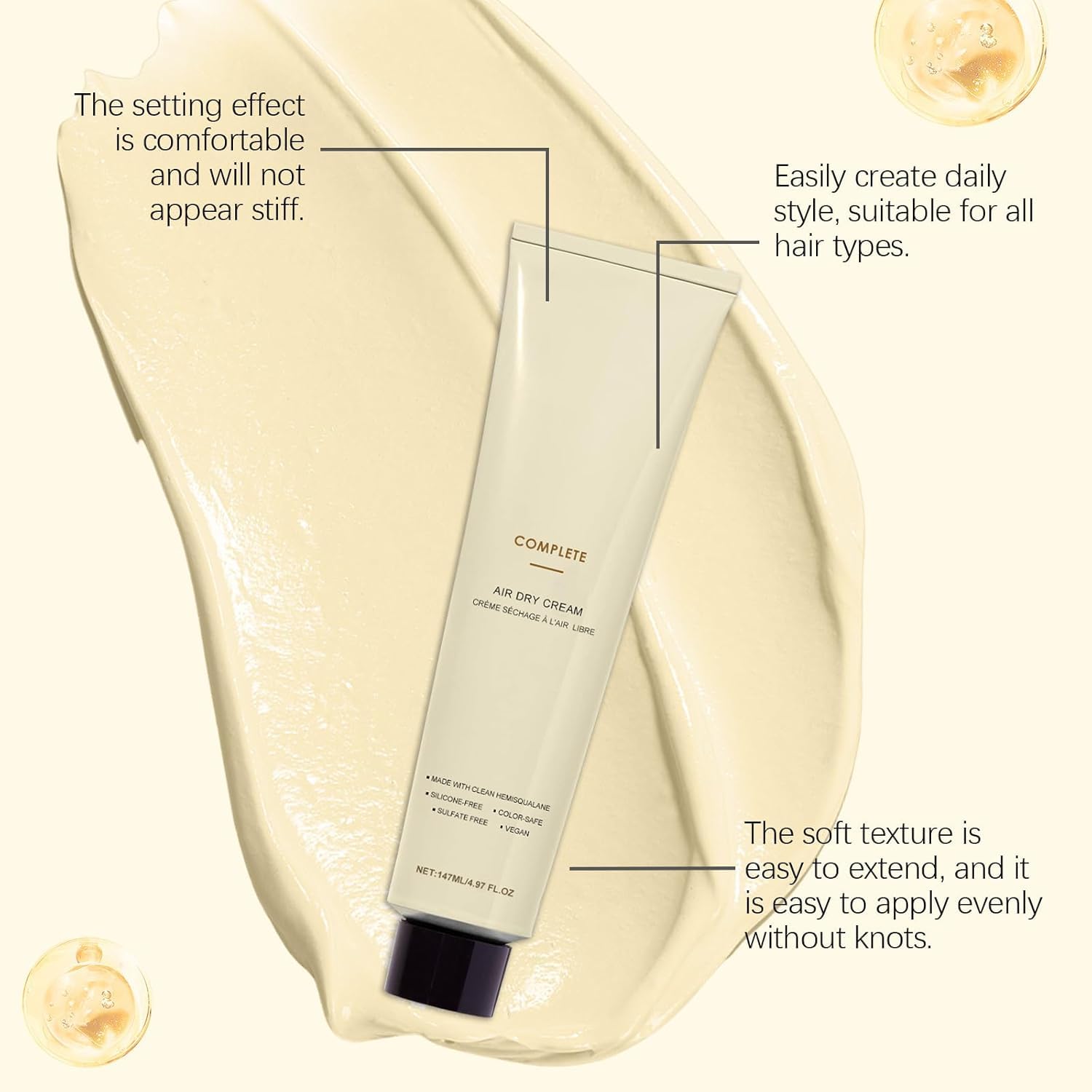 Complete Air Dry Cream on straight hair delivers a light, touchable finish