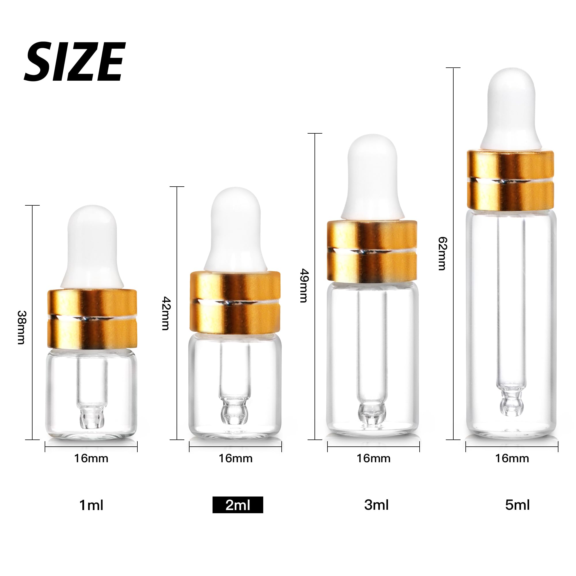 Comrzor travel-friendly 2ml glass bottles with gold cap for secure on-the-go use