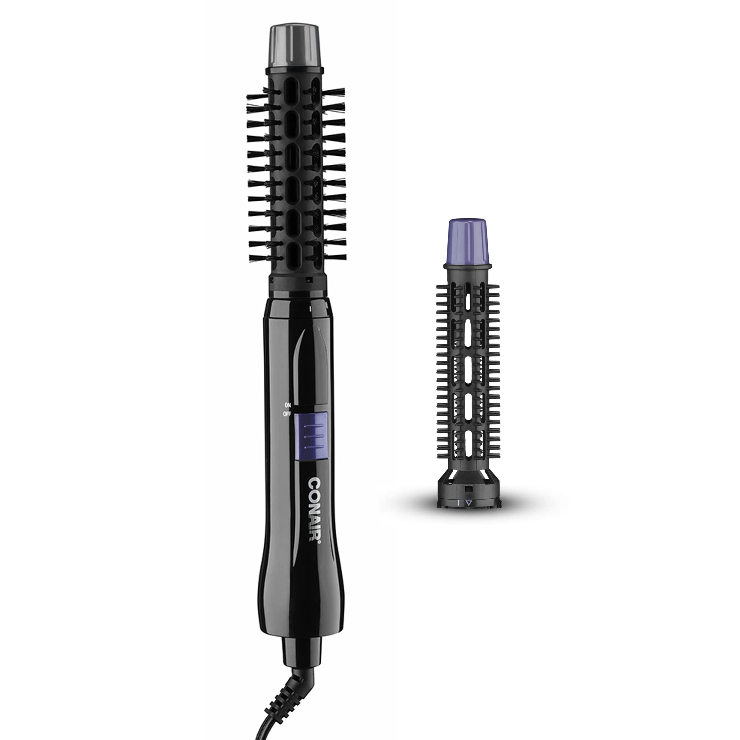 Conair 2-in-1 hot air styling curl brush front view showing overall design for quick defined curls