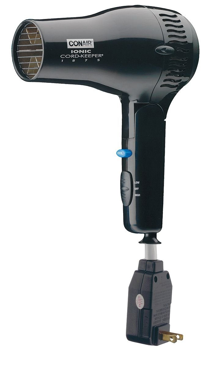 Conair Cord Keeper Dryer with foldable handle for easy storage and travel-friendly styling.