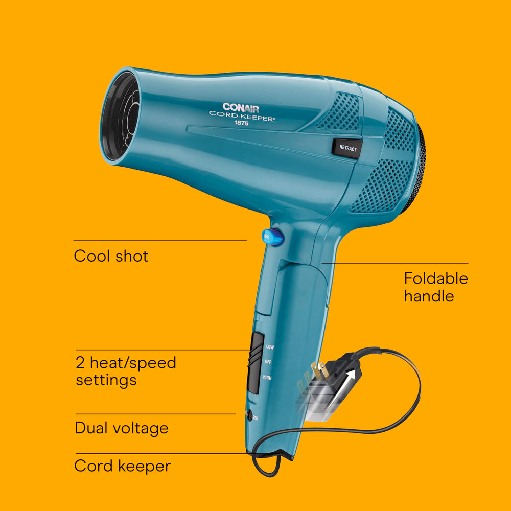 Conair Cord-Keeper dryer retractable cord button keeps cords tidy on the go.