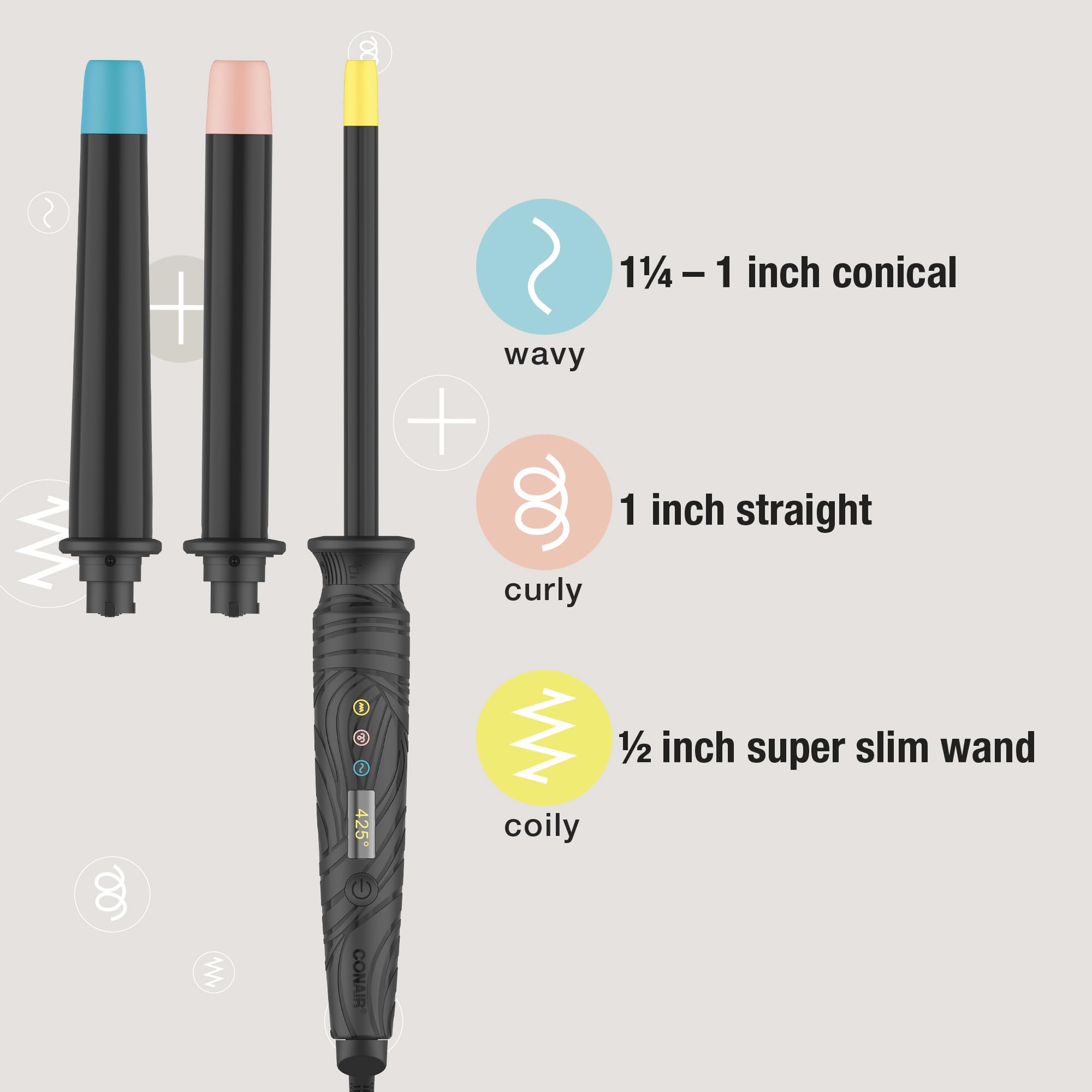 Conair Curl Collective 1-inch straight barrel for classic curls and sleek texture.