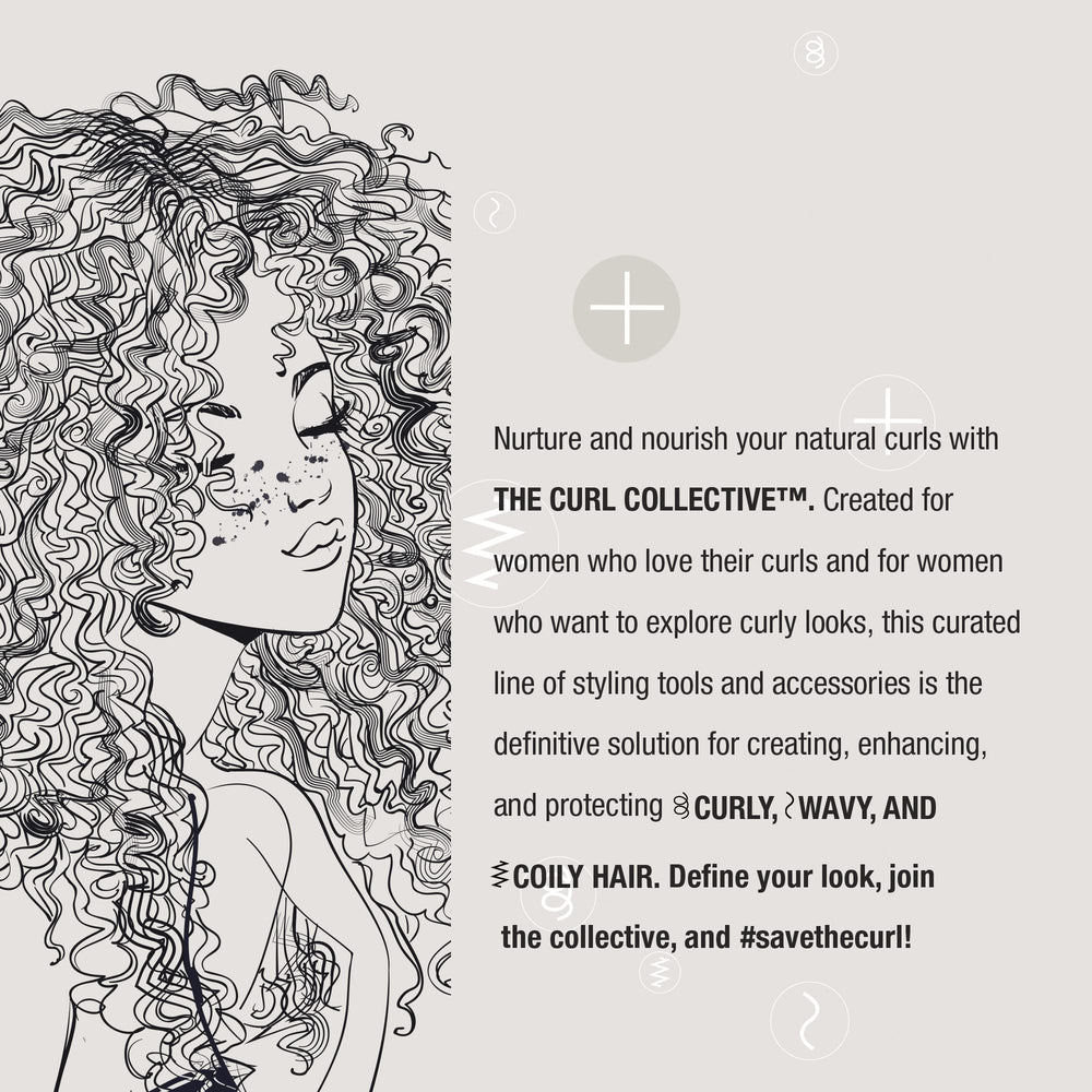 Conair Curl Collective ceramic and ionic technology illustration highlights frizz control and healthy shine.