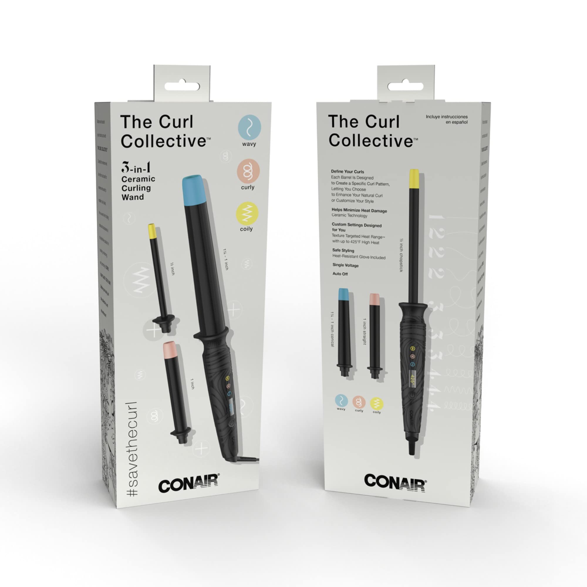 Conair Curl Collective heat settings dial shows up to 425°F for customized styling.