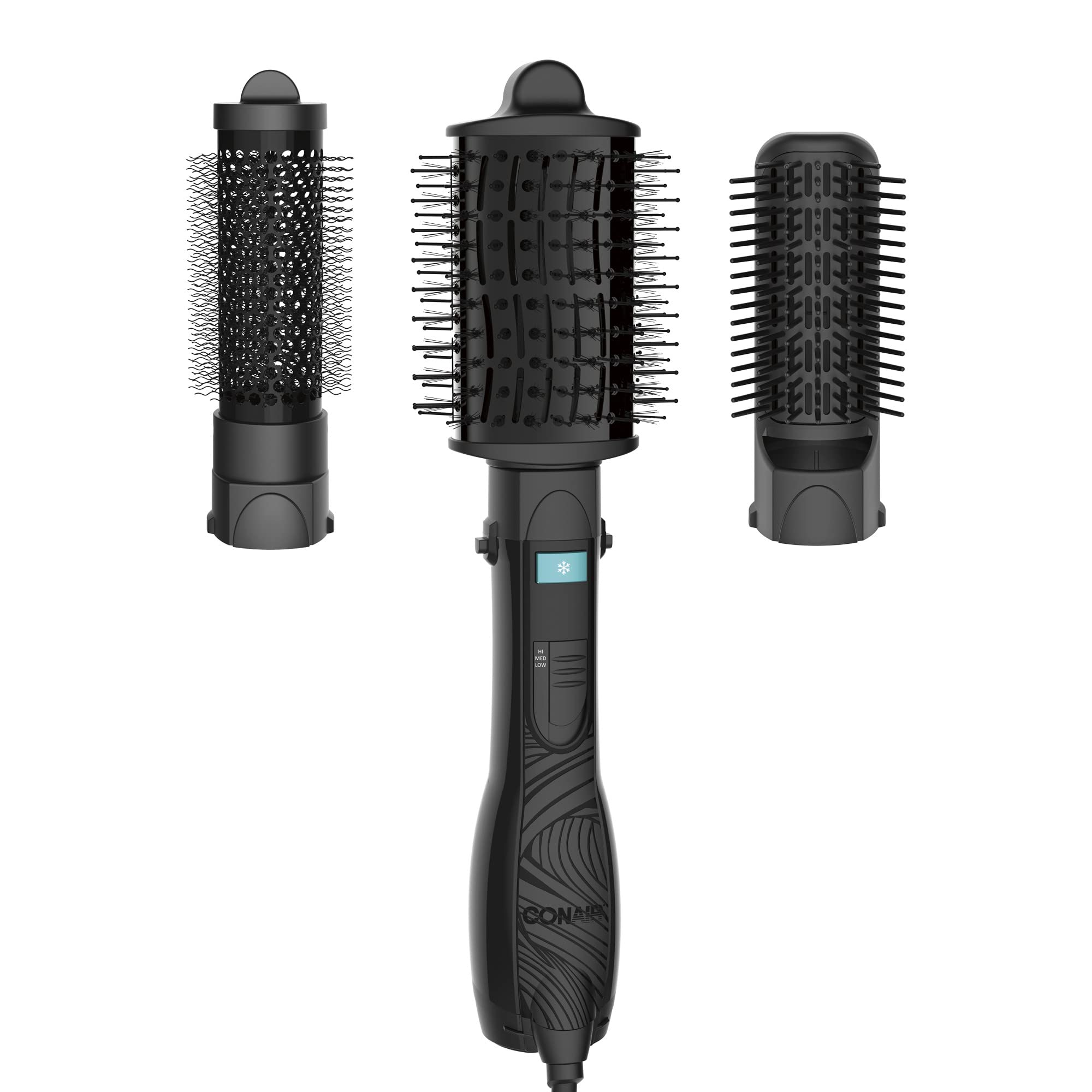 Conair Curl Collective oval brush gliding through curls for smooth volume