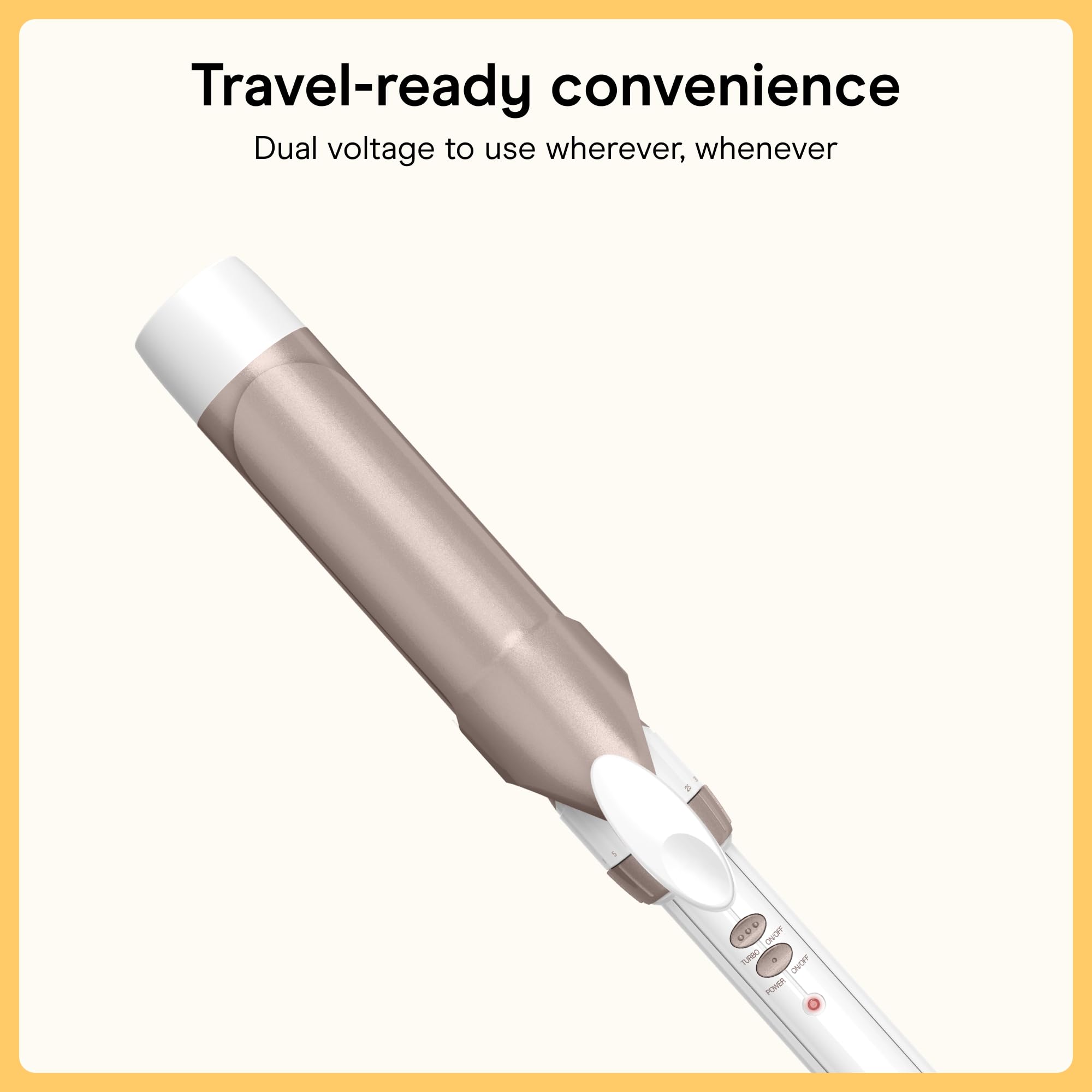 Conair curling iron in hand to show scale and ergonomic handling benefit