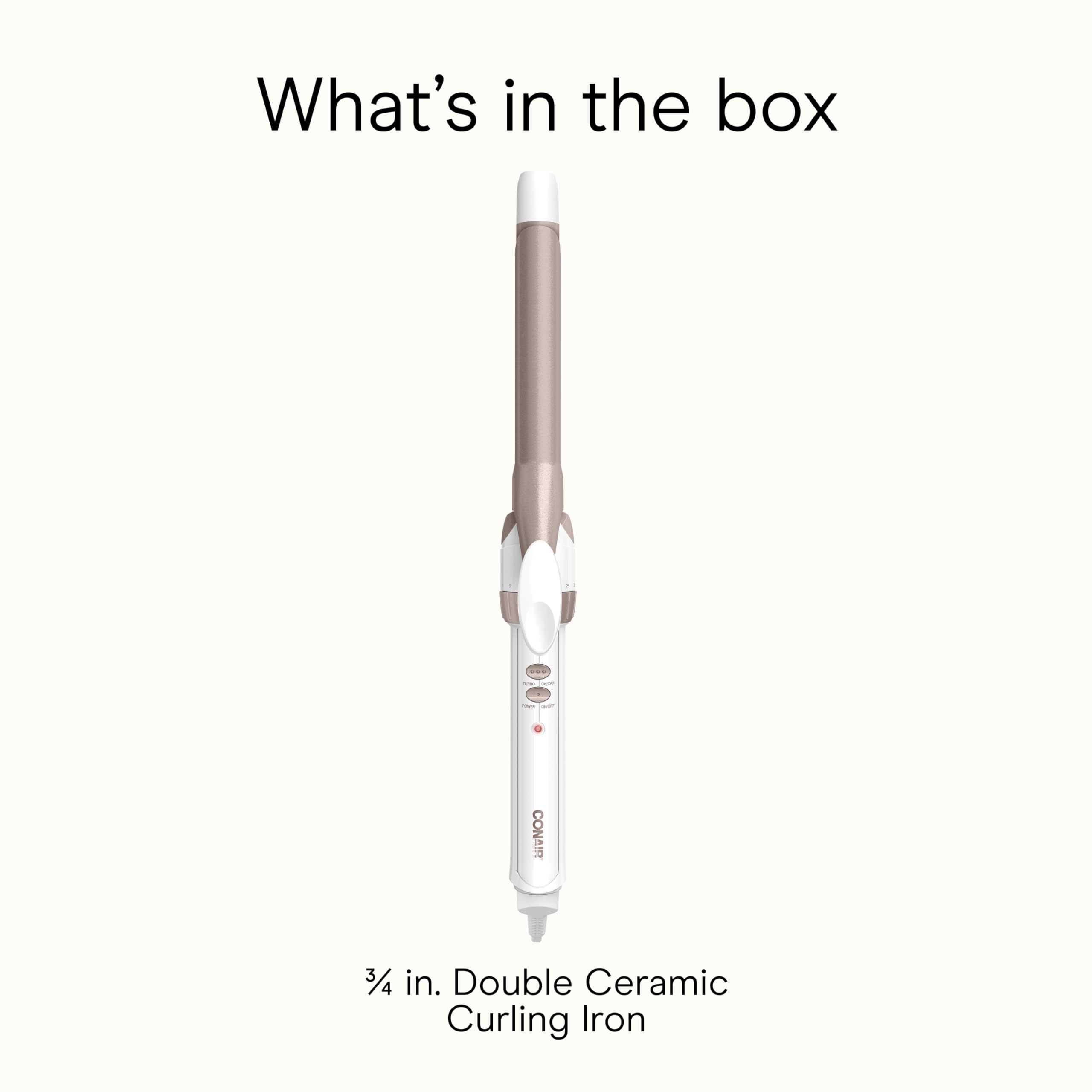 Conair curling iron ergonomic handle provides steady control during styling.