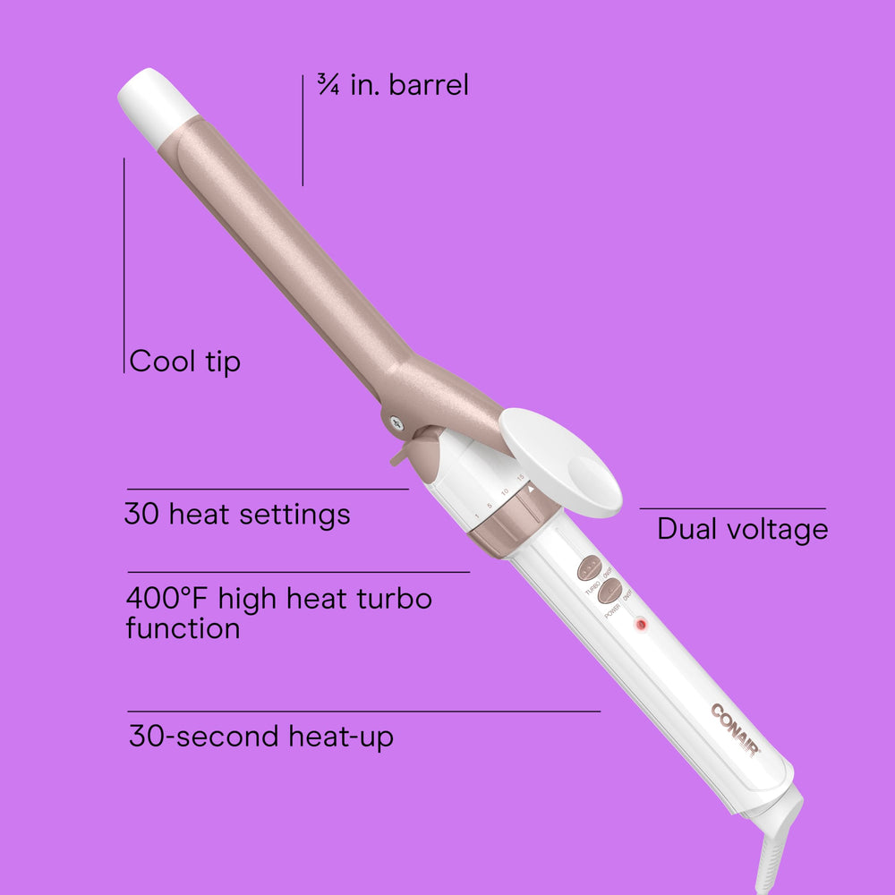 Conair curling iron with Turbo Heat boosts for fast curl results.