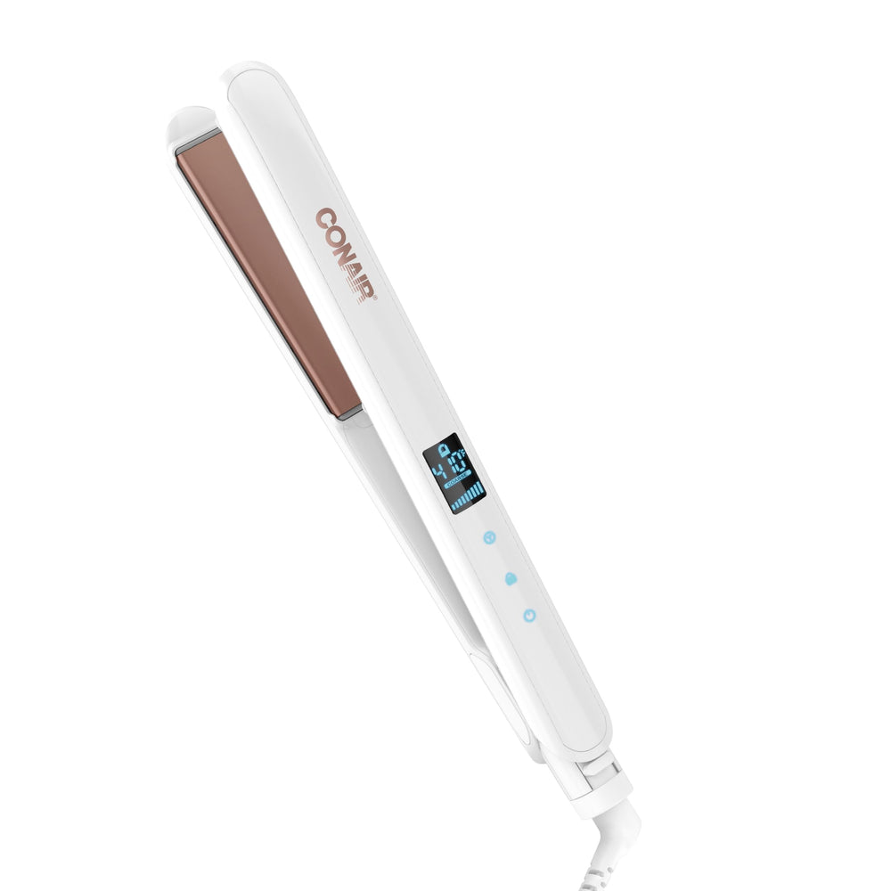Conair double ceramic flat iron with extra-long plates for faster, smoother straightening.