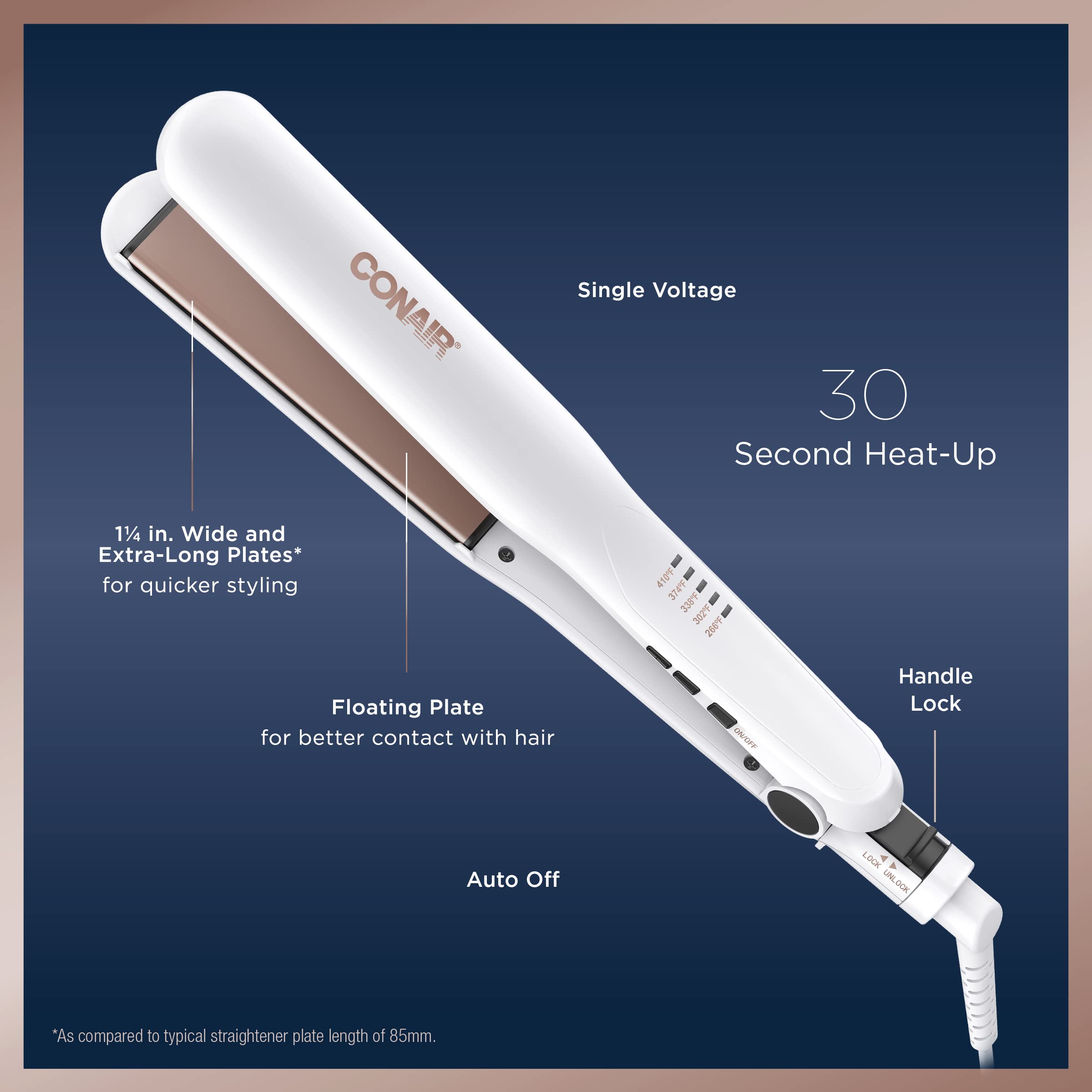 Conair Double Ceramic Flat Iron digital display aids precise temperature selection.