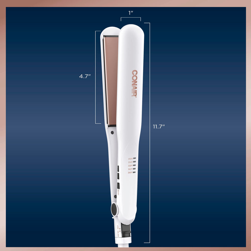 Conair glide-action shot demonstrates smooth styling with minimal passes using the flat iron.