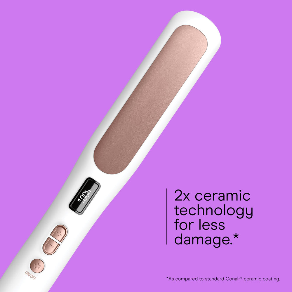 Conair double ceramic straightening brush heat plates close-up anti-scald design