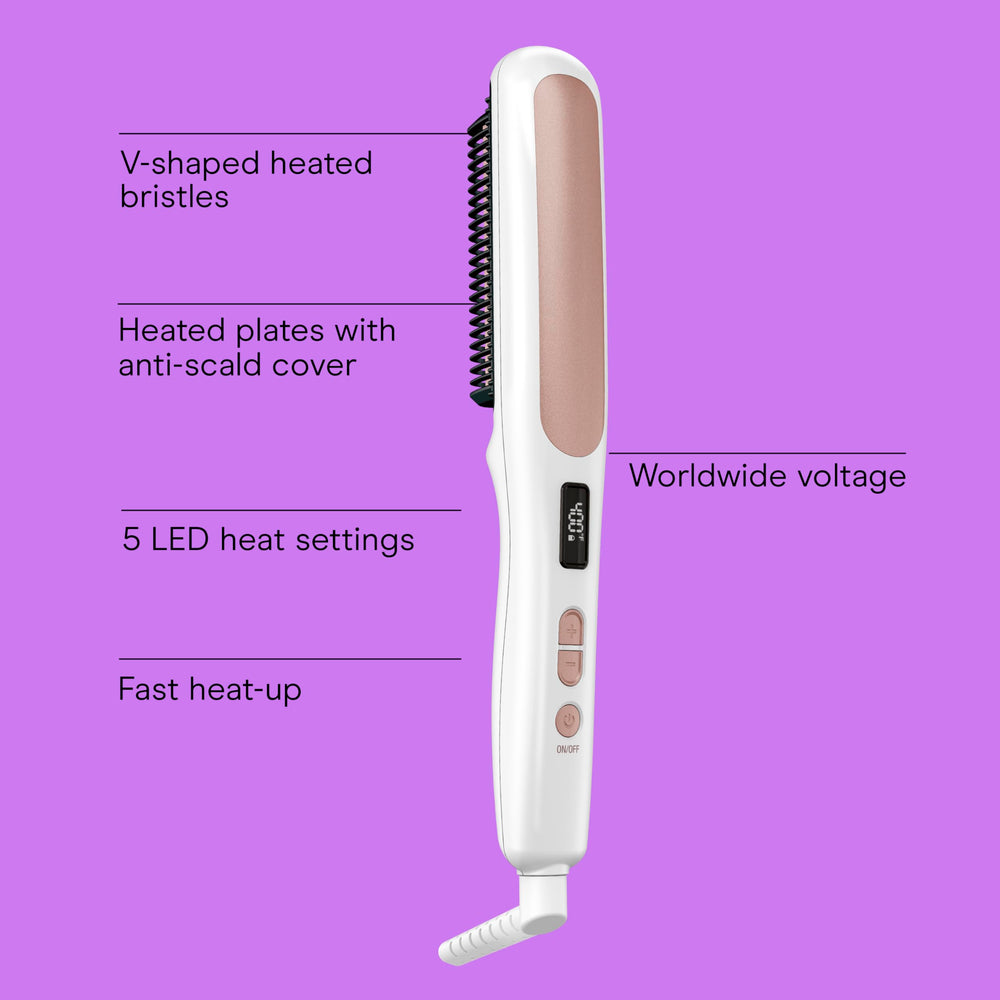 Conair double ceramic straightening brush bristle close-up showing V-shaped grip