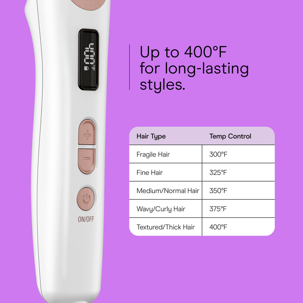 Conair double ceramic straightening brush shows five LED heat settings up to 390F
