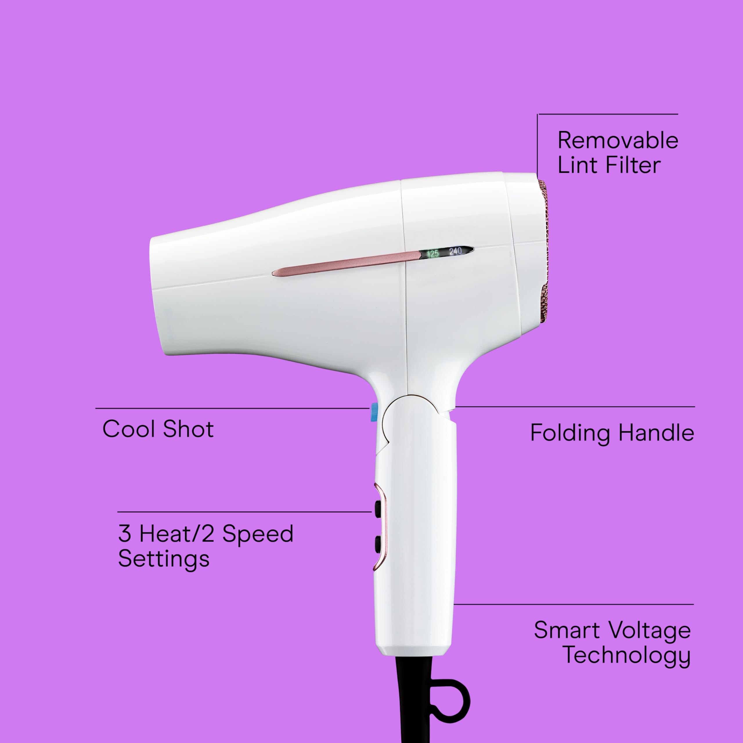 Conair Double Ceramic Travel Dryer shown in compact size for gym bag portability.