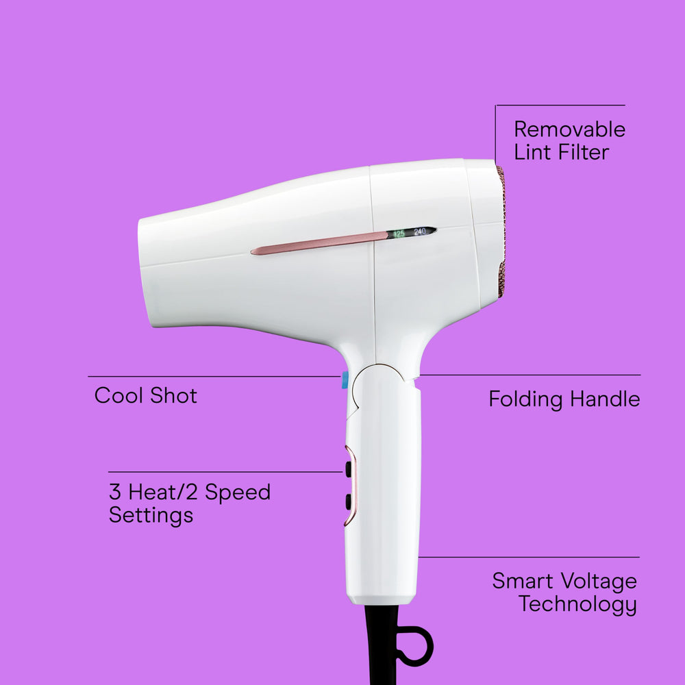 Conair Double Ceramic Travel Dryer shown in compact size for gym bag portability.