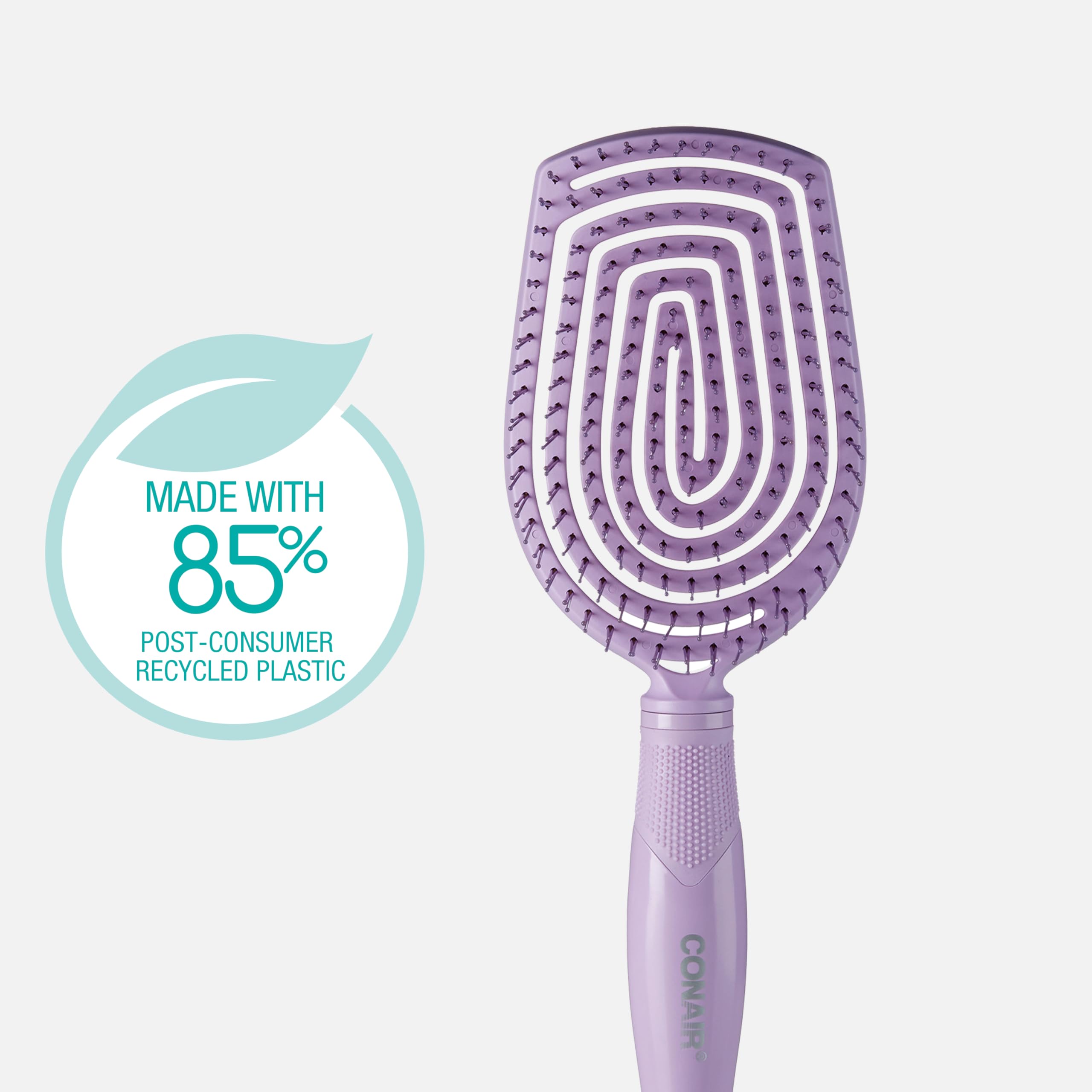 Conair dual-flex bristles close-up highlighting gentle buildup removal and smooth detangling.
