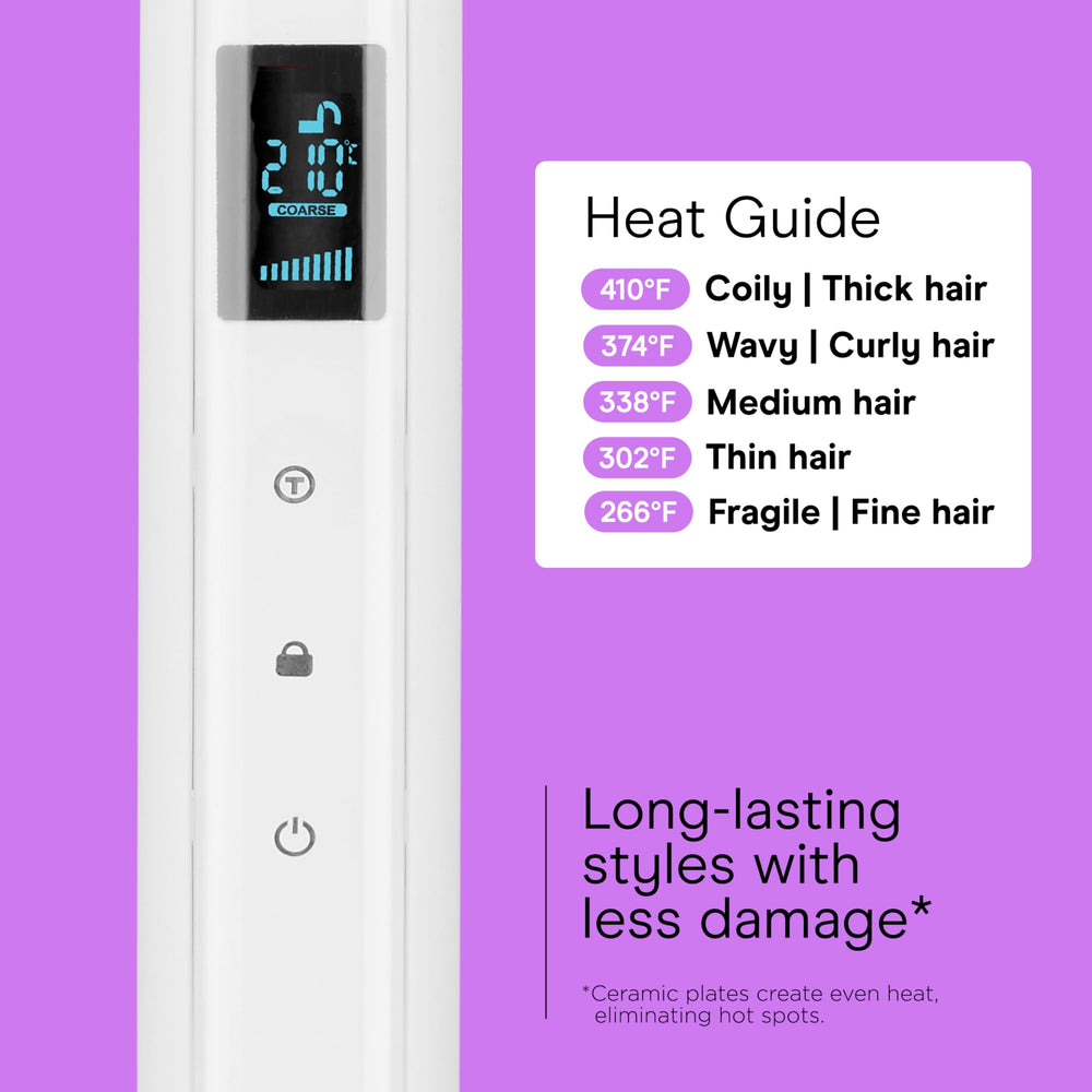 Conair flat iron uses ceramic technology for even heat and consistent results.