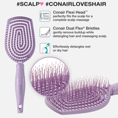 Conair Flexi Head scalp-massage close-up demonstrates contour-following soothing strokes.
