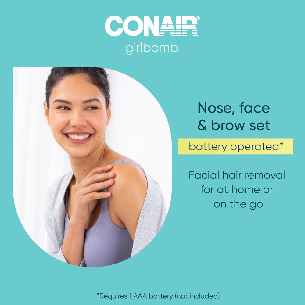 Conair GIRLBOMB guide comb on brow for precise arch definition.