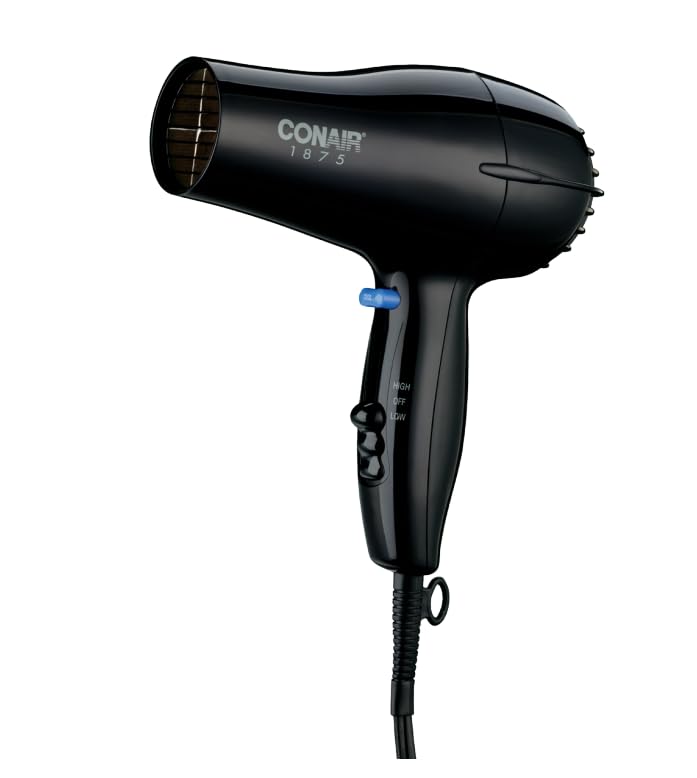 Conair hairdryer black side view showing handheld design for flexible styling.