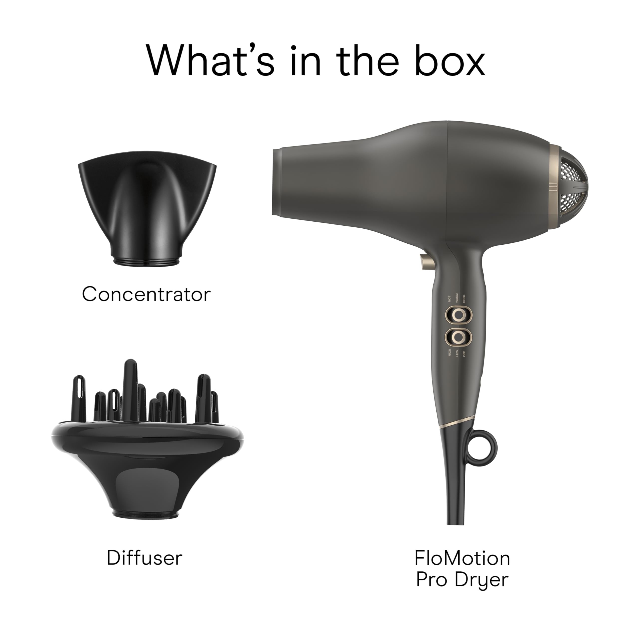 Conair INFINITI PRO FloMotion Pro hair dryer six heat speed settings enable versatile styling.