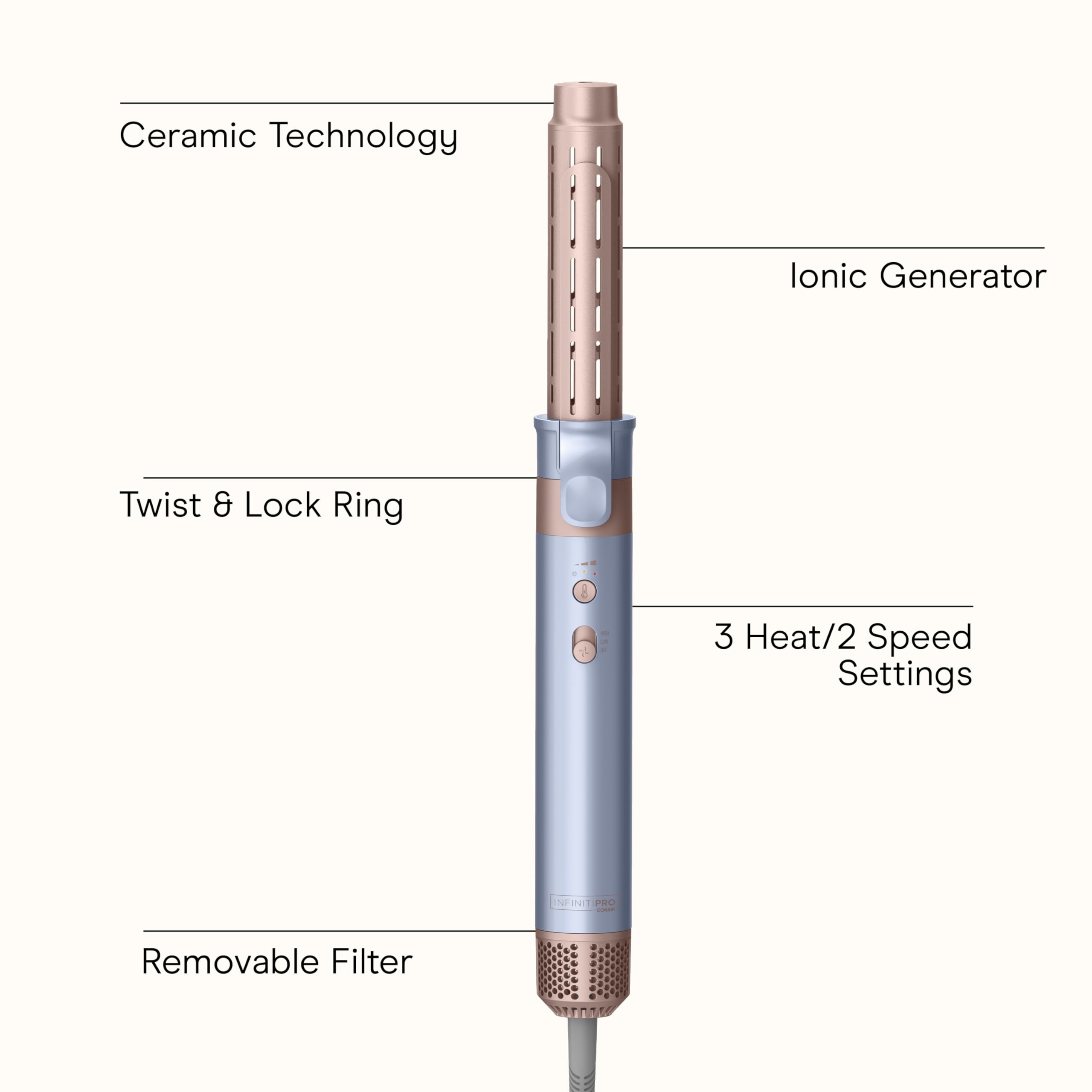 Conair INFINITIPRO DigitalAIRE curling wand creates defined waves with minimal frizz.
