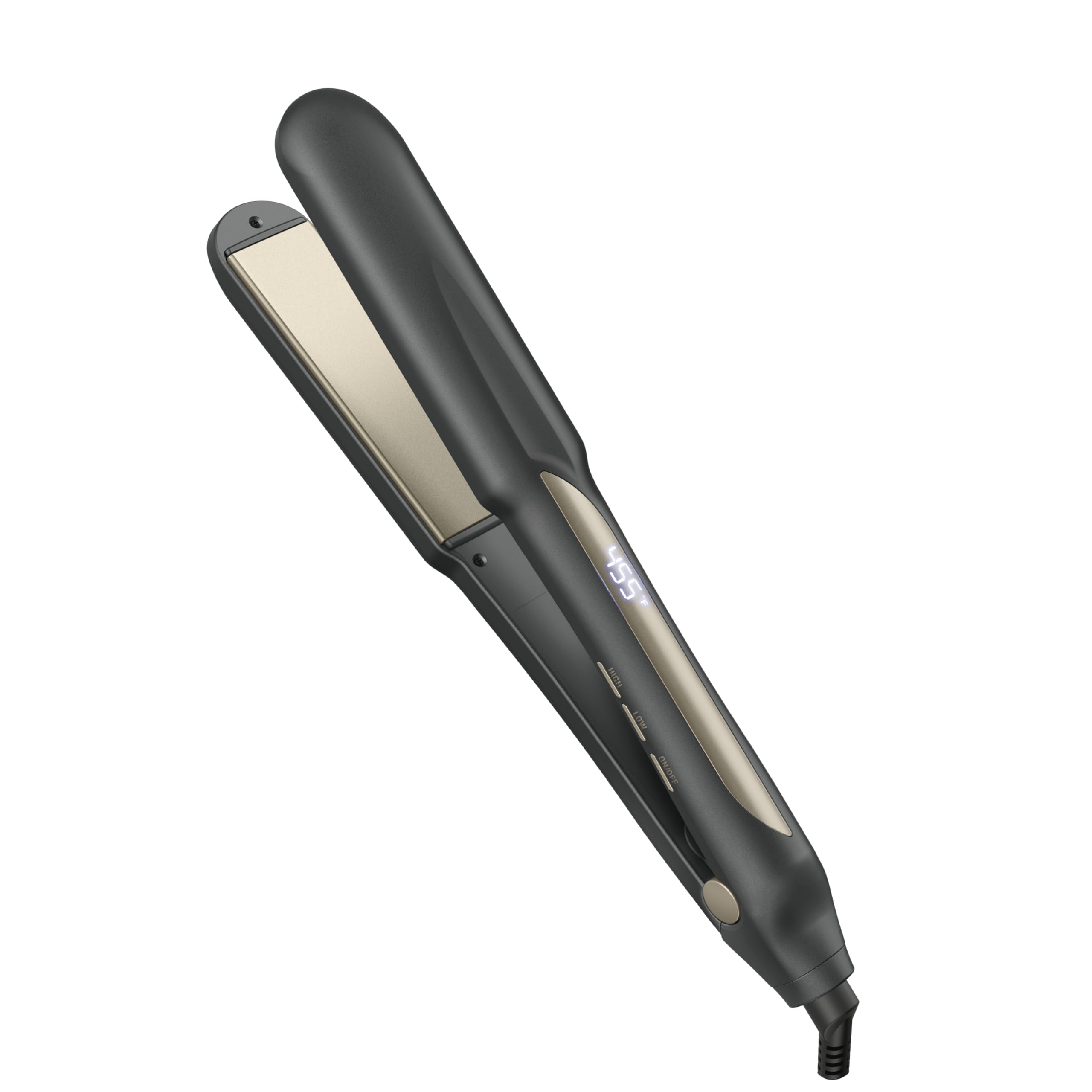 Conair Infinitipro flat iron plates closeup showing tourmaline ceramic coating for frizz reduction.