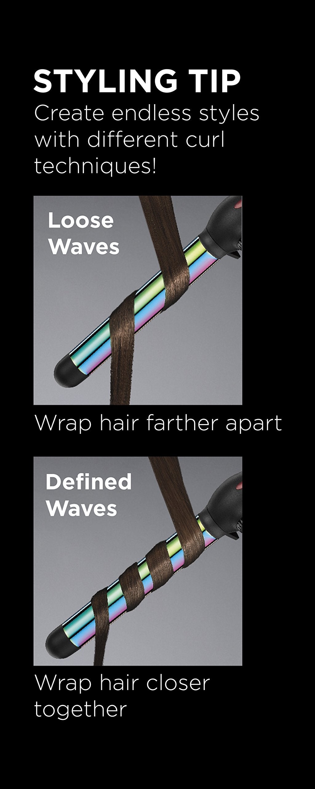 Conair InfinitiPro Rainbow Titanium 1-Inch curling wand insulated thermal glove in use
