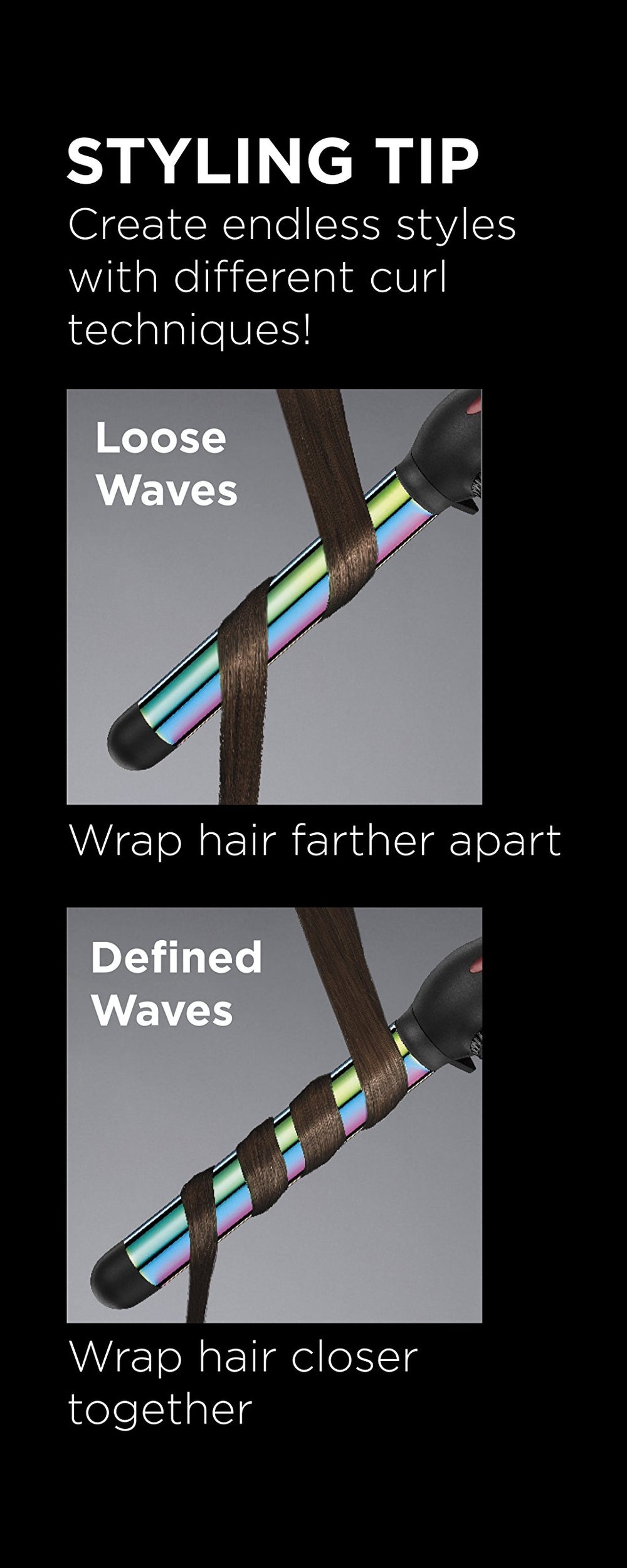 Conair InfinitiPro Rainbow Titanium 1-Inch curling wand insulated thermal glove in use