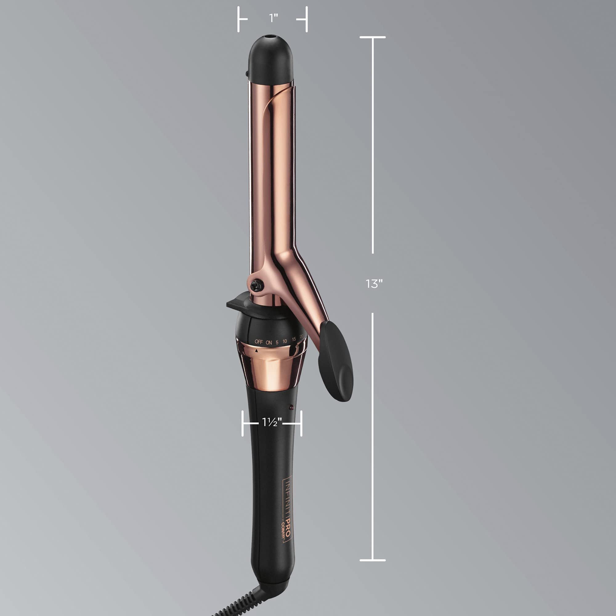 Conair INFINITIPRO rose-gold iron demonstrates 400F heat-up for fast, lasting curl definition.