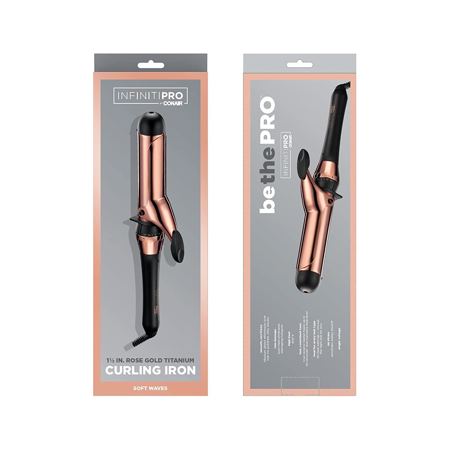 Conair INFINITIPRO Rose Gold Titanium 1.5-inch on-model waves ready-to-style.