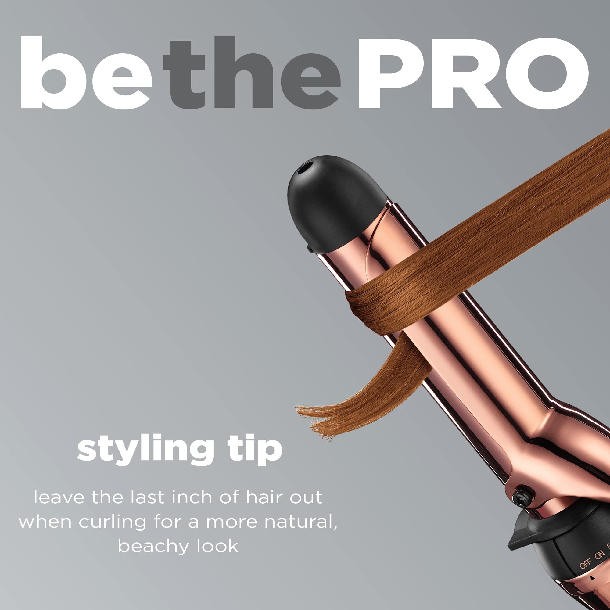 Conair Infinitipro rose gold curling iron cool tip and auto-off safety features.