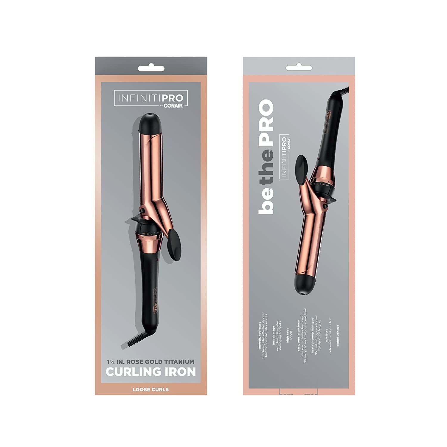 Conair Infinitipro rose gold finish highlighting a premium, shiny styling tool.
