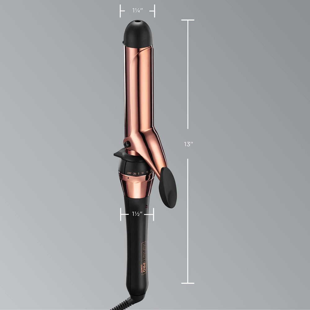 Conair Infinitipro rose gold curling iron with swivel cord in action.