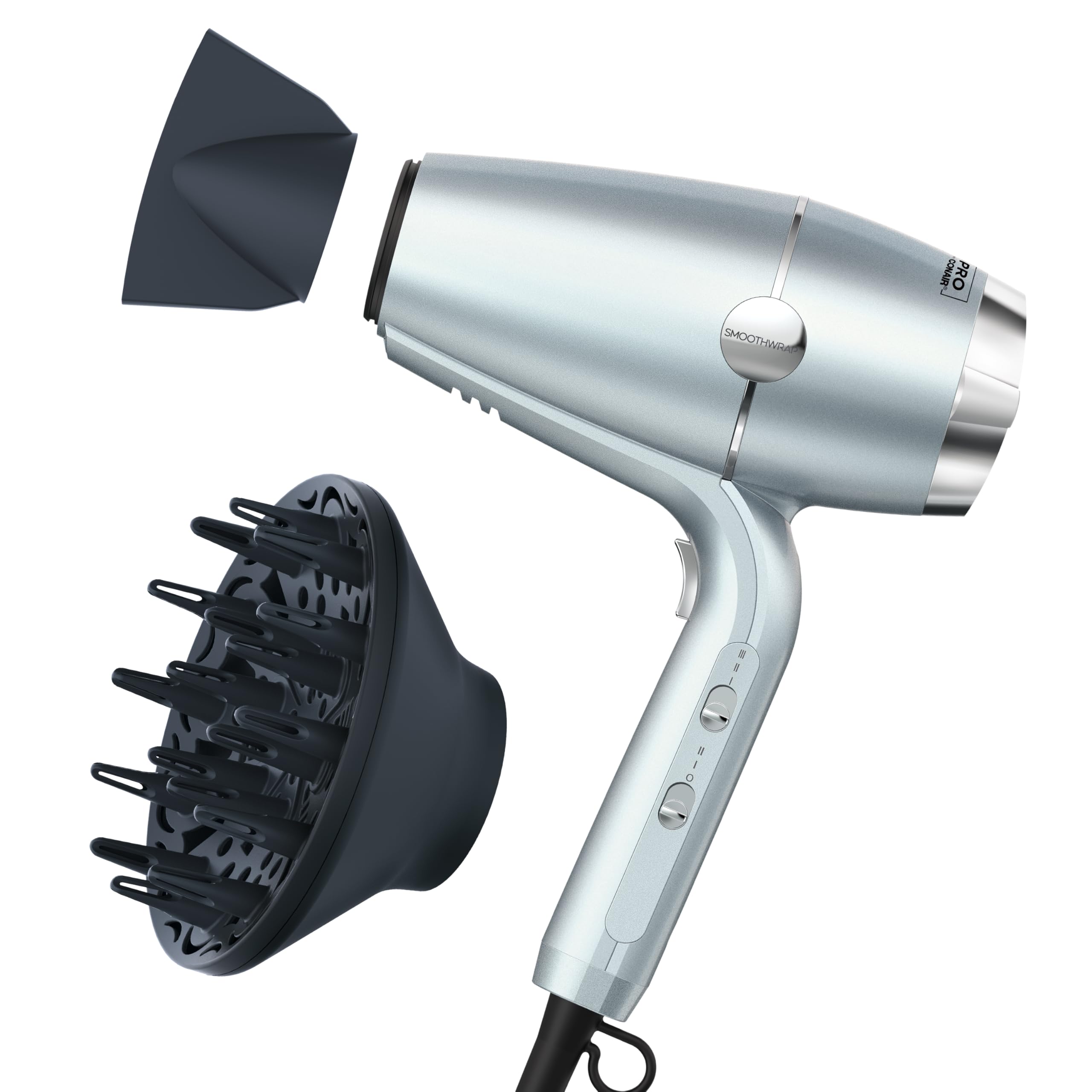 Conair InfinitiPRO SmoothWrap mint front view highlights compact design for quick frizz control.