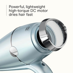 Conair InfinitiPRO SmoothWrap mint plasma technology closeup demonstrates ion balance for shine and moisture.