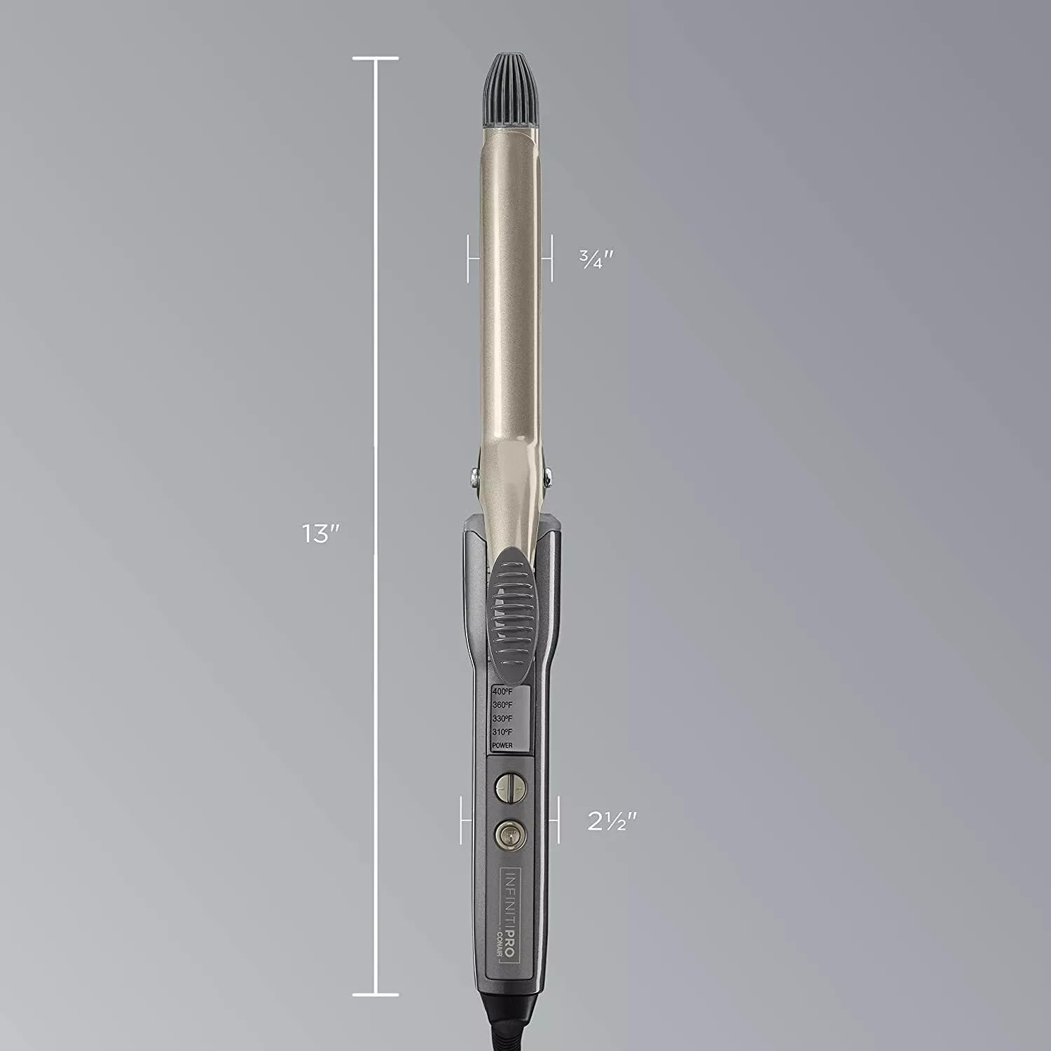 Conair INFINITIPRO Tourmaline curling iron auto-off indicator improves safety and peace of mind.