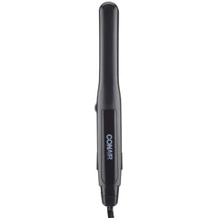 Conair Instant Heat Ceramic Flat Iron dual voltage icon signals worldwide use and travel readiness.