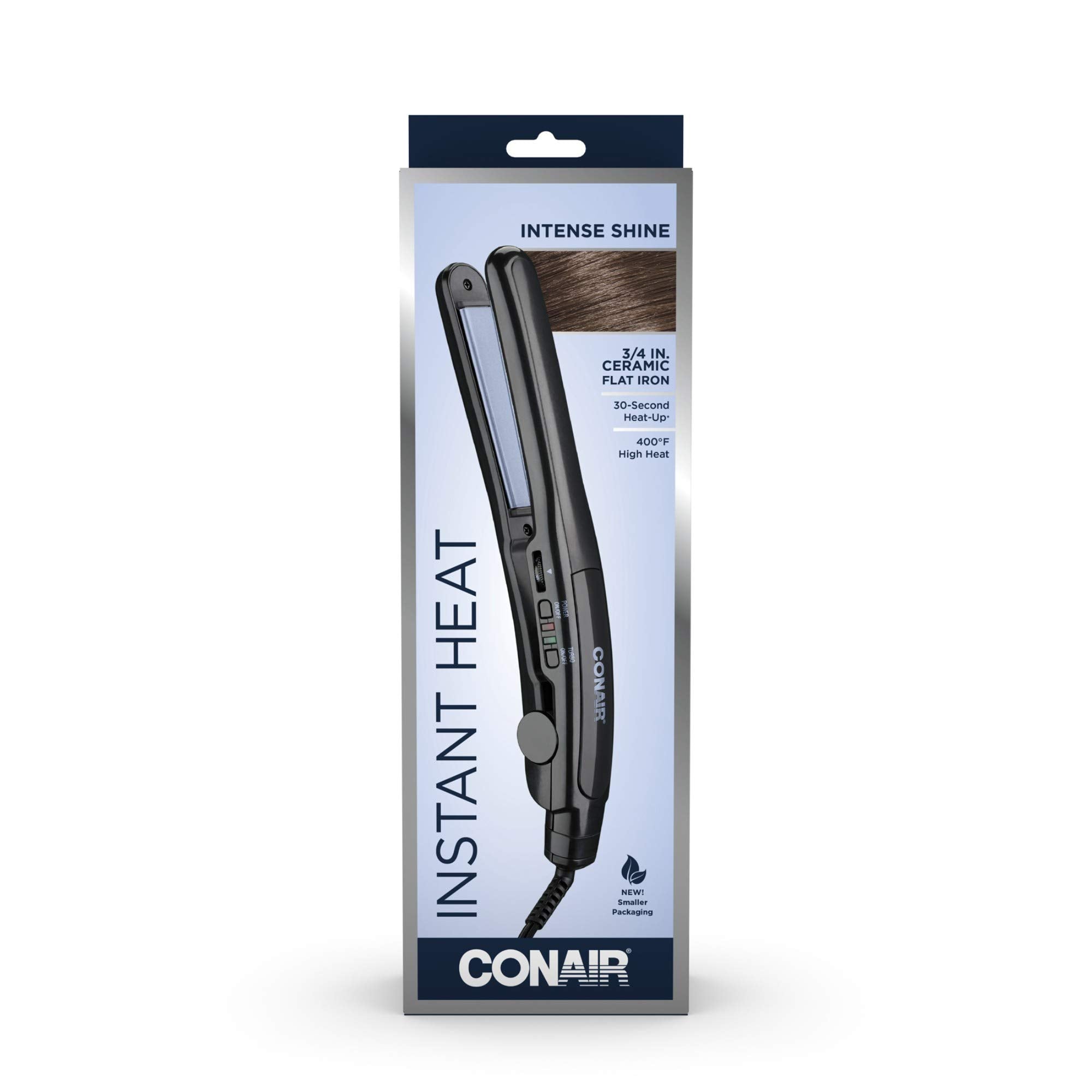 Conair Instant Heat Ceramic Flat Iron ergonomic contoured handle supports precise styling.