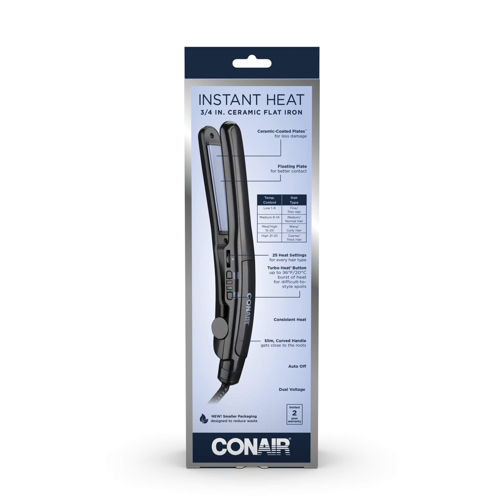 Conair Instant Heat Ceramic Flat Iron flocked exterior adds shine while gliding across hair.