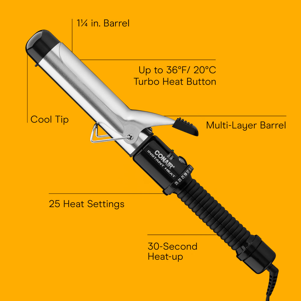 Conair Instant Heat curling iron heat settings display enables customizable styling options.