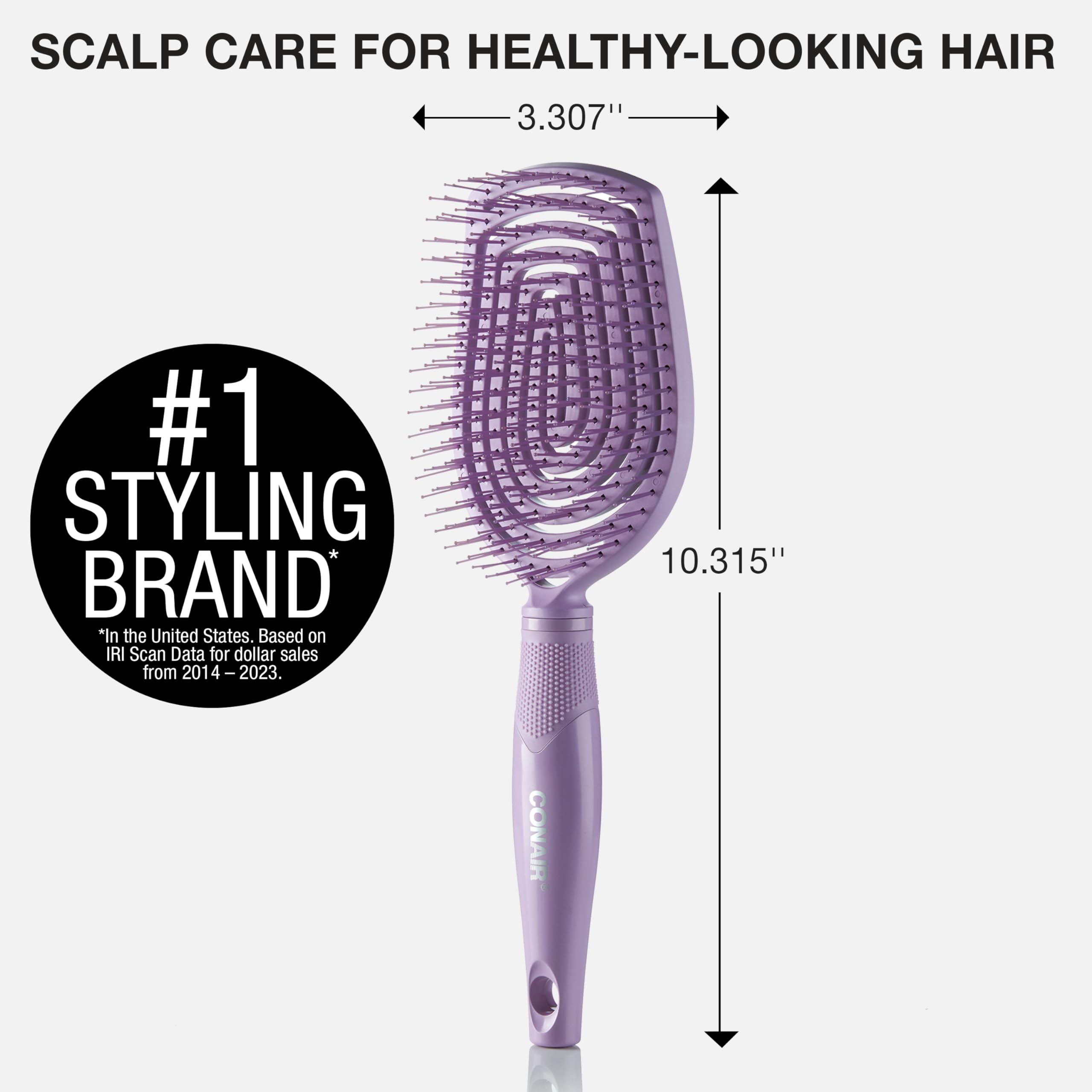 Conair long-hair detangling close-up showing wide paddle area for quicker styling.
